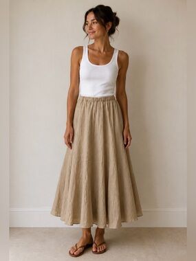 CP Shades Linen Lily Maxi Skirt XS 100% Linen Natural Beige
